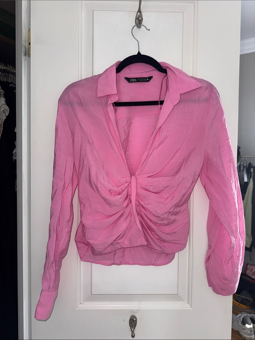 Zara Pink Twist-Front Collared Blouse